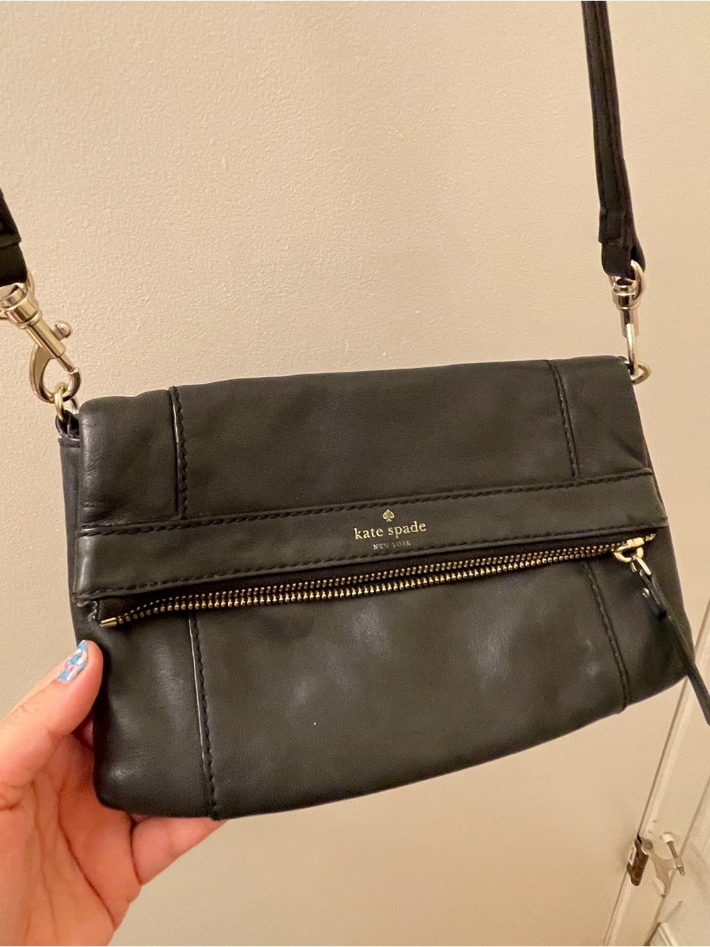 kate spade Black Leather Crossbody with Gold Hardware